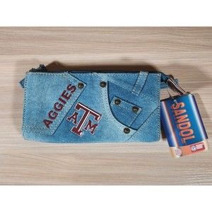 Texas A&M University Aggies Sandol Jean Denim Wallet Pocket Zips Card‎ Slots
